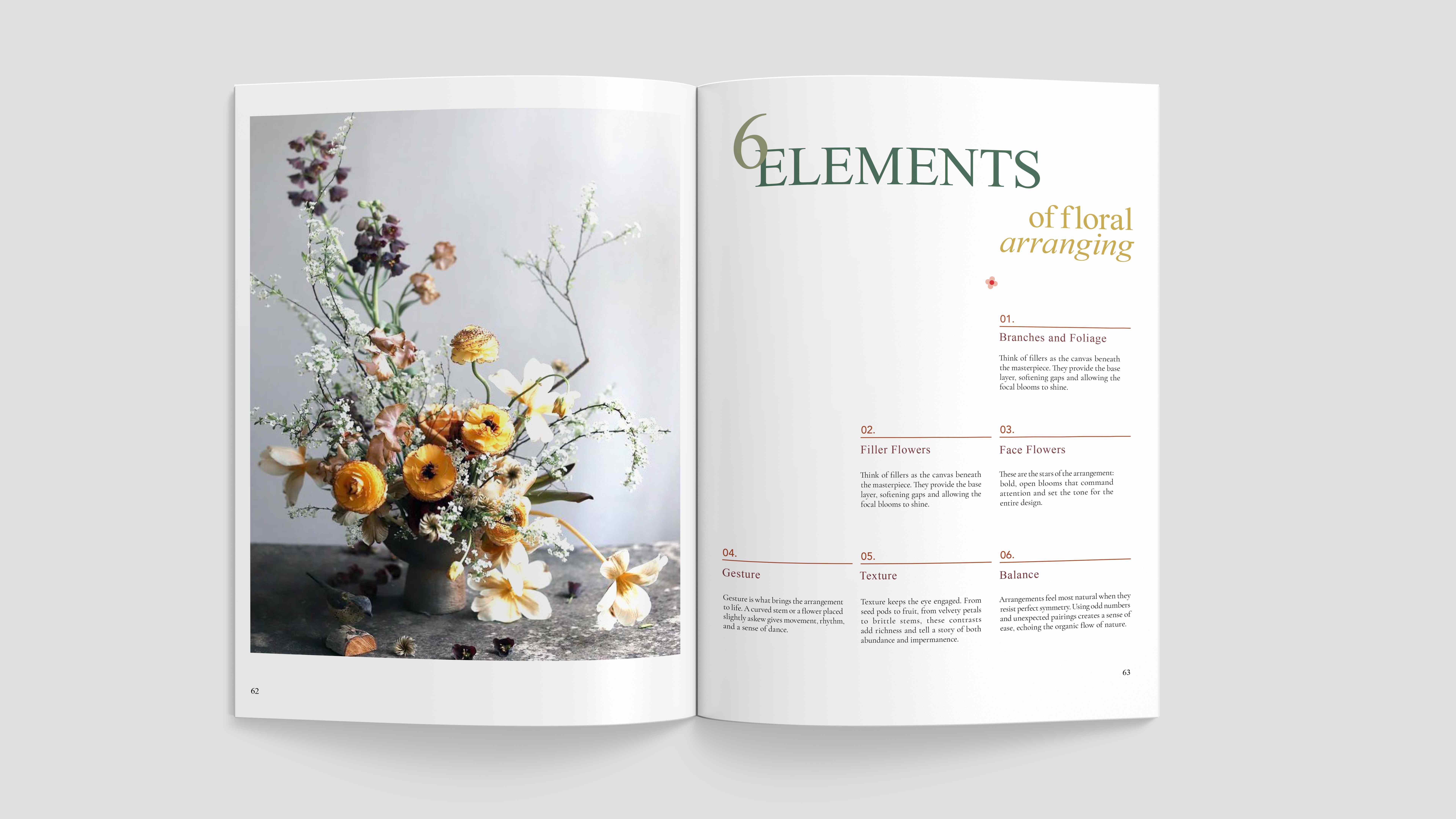 6 Elements of Floral Arranging - Educational spread