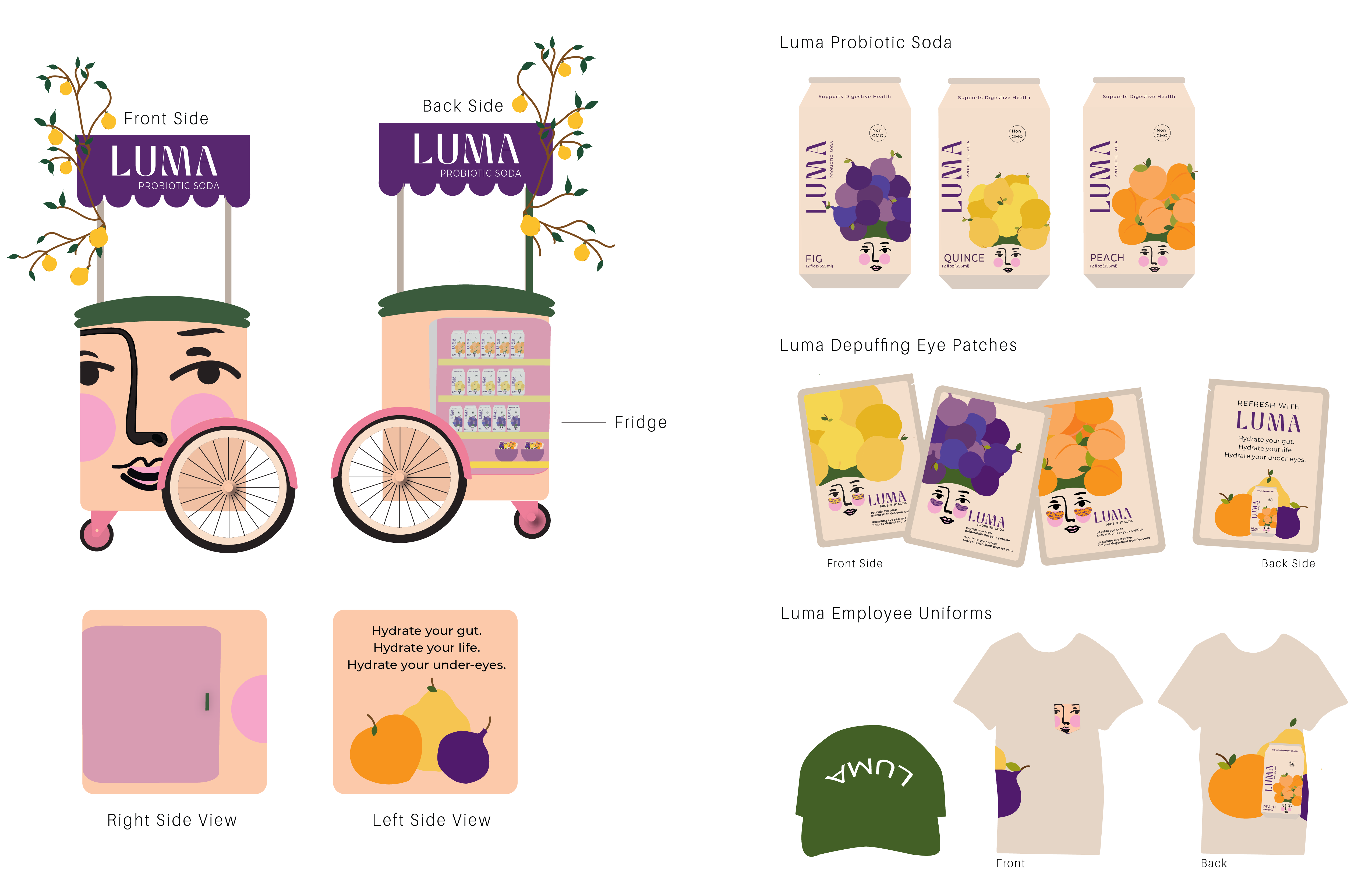 LUMA brand assets including cart, products, uniforms, and merchandise