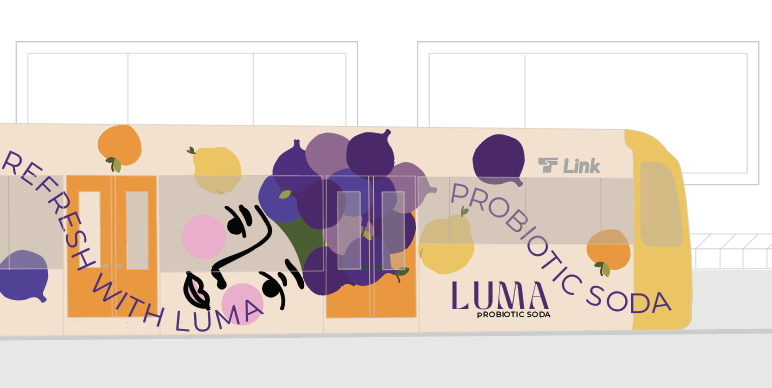 LUMA train wrap design with full exterior branding
