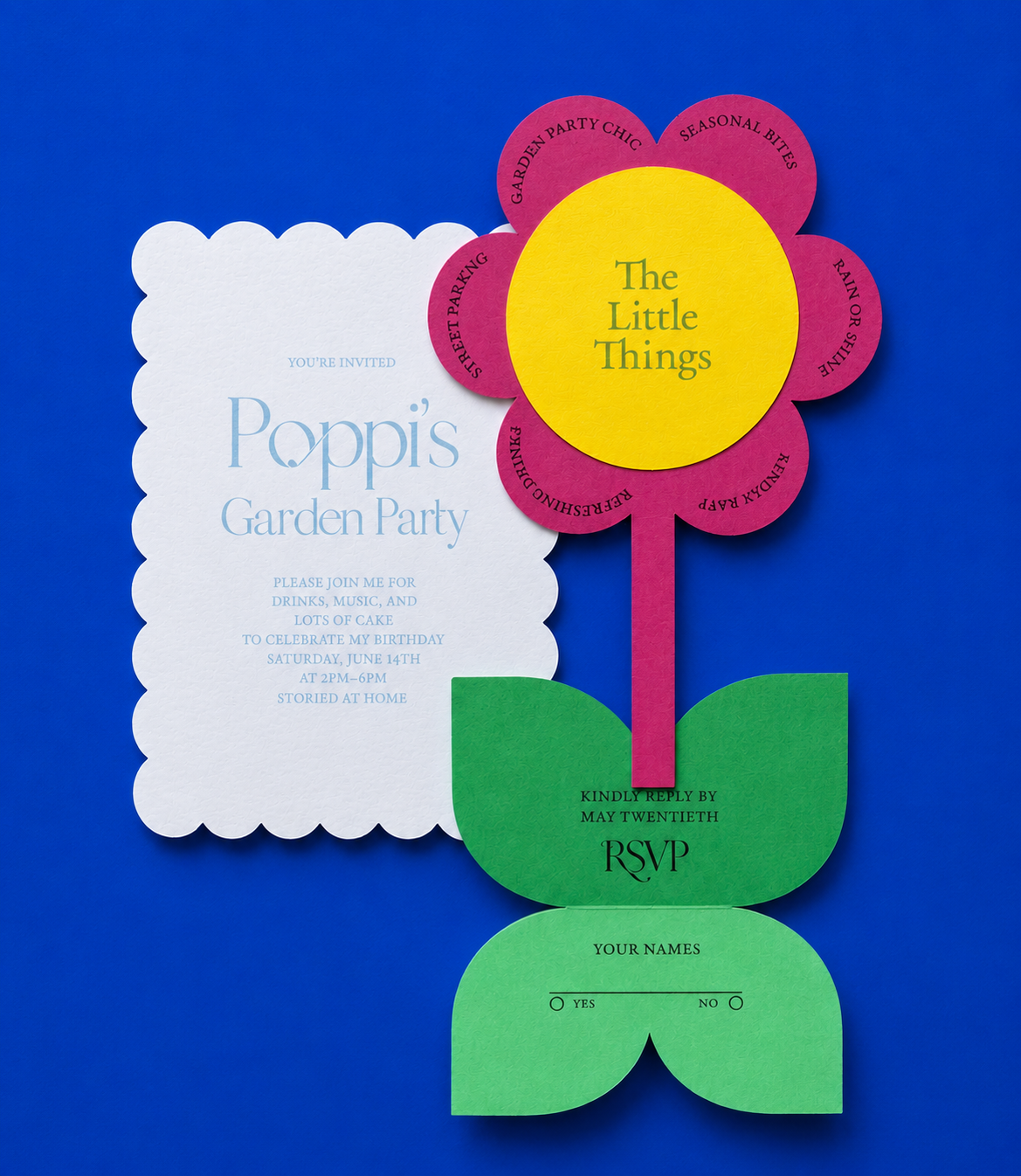 Studio Joey complete invitation suite with flower design and RSVP card